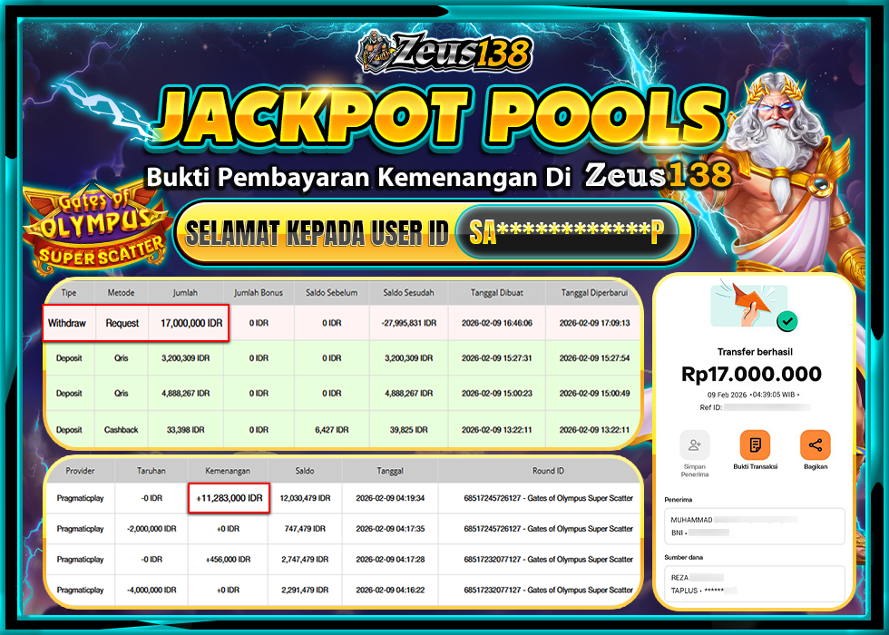 ZEUS138 GATES OF OLYMPUS SUPER SCATTER Rp 17,000,000 LUNAS